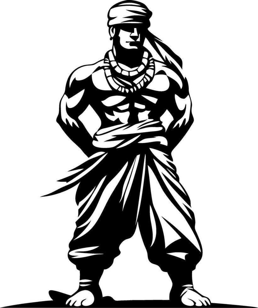 Strong Male Warrior in Traditional Attire Art for Tattoos and Illustrations vector