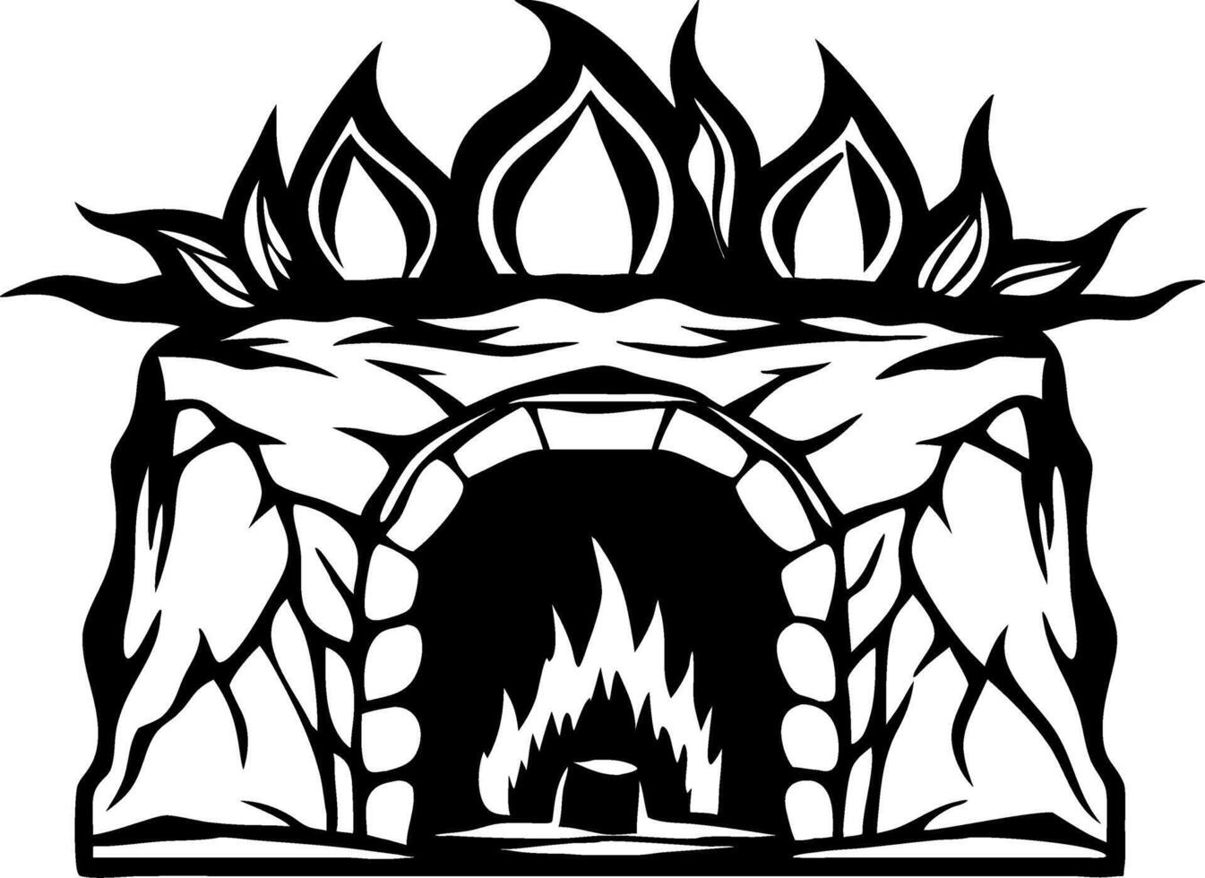 Cavernous Fire Pit with Flames and Stones Ideal for T-shirt Design and Outdoor Decoration vector