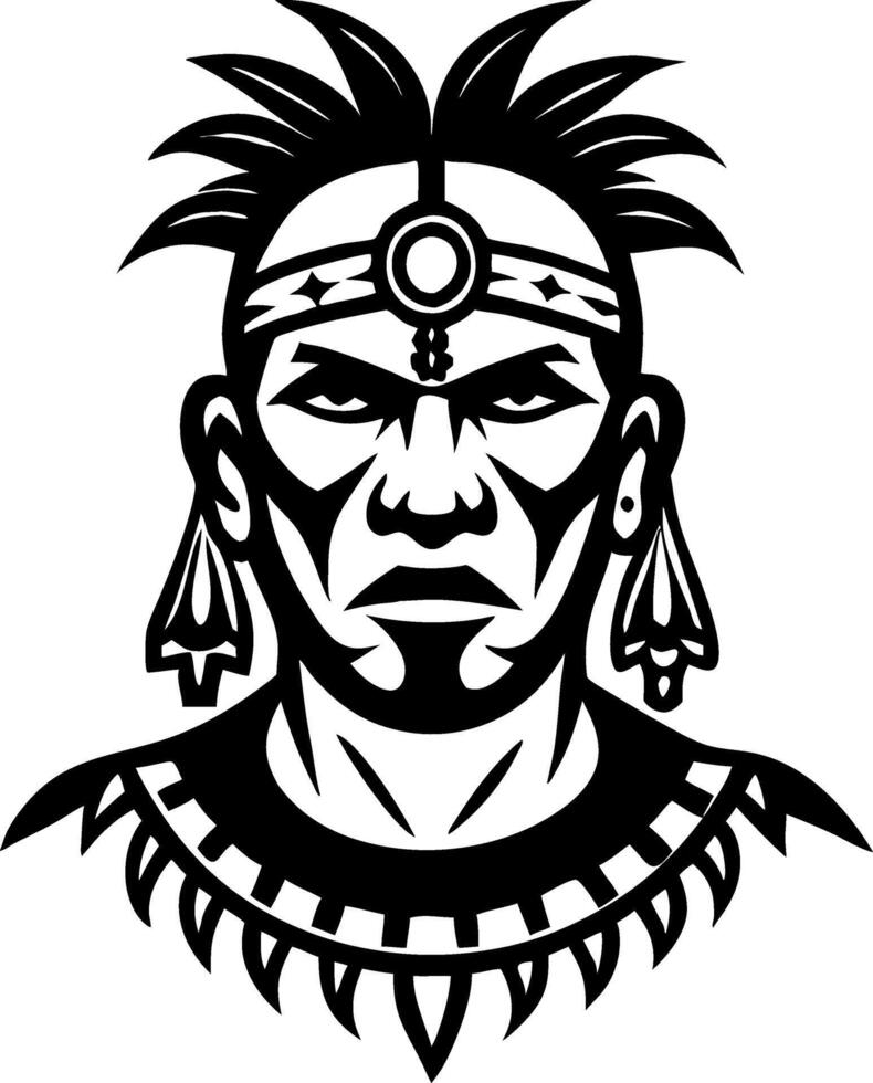 Powerful Indigenous Warrior Face with Intricate Neck Jewelry and Strong Expression vector
