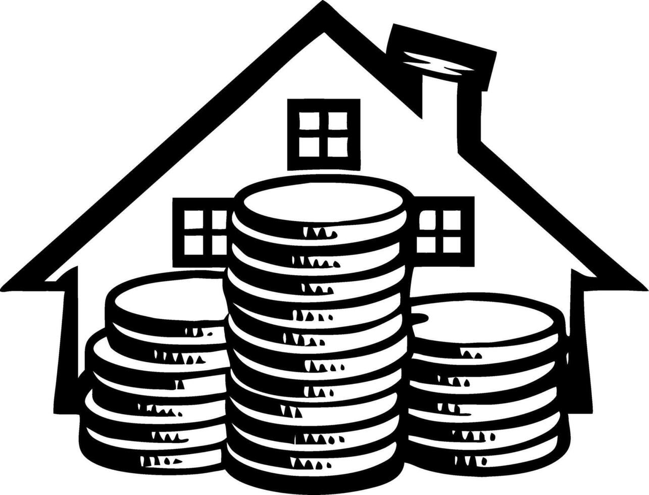 House with Stacked Coins Representing Real Estate Investment and Financial Growth vector