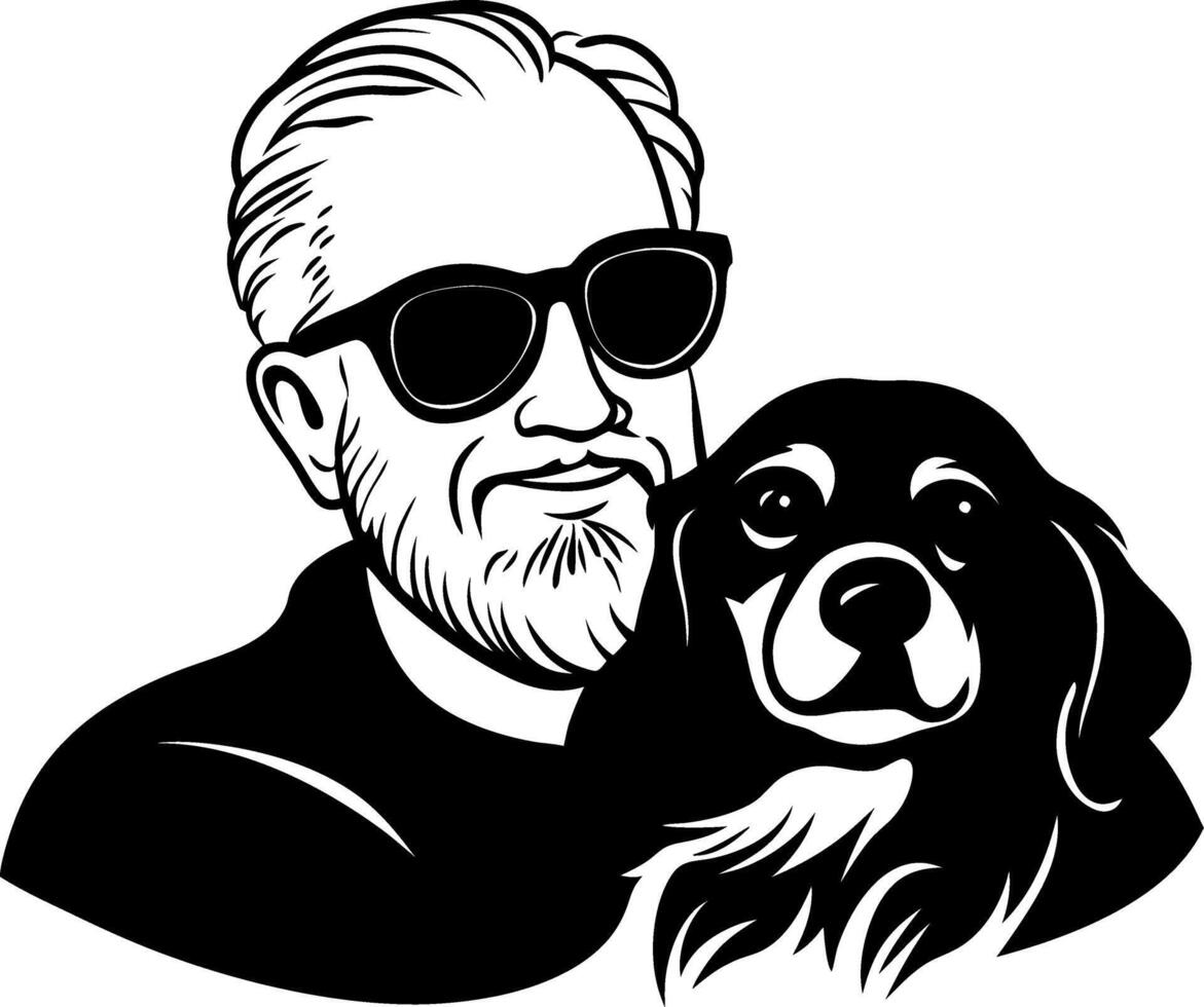 Stylish Portrait of a Bearded Man Wearing Sunglasses with a Loyal Dog Companion vector