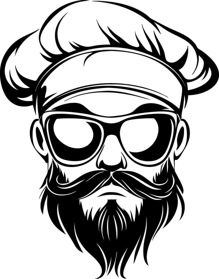 Stylish Hipster Chef with Beard and Sunglasses Design for T-Shirt and Tattoo Inspiration vector