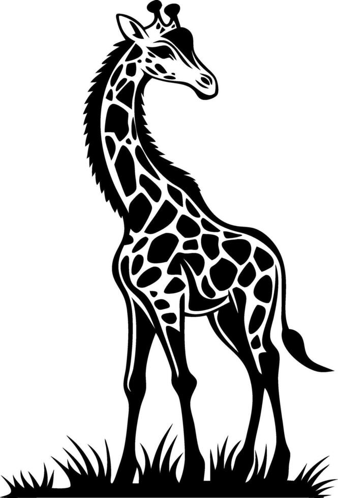 Elegant Giraffe Silhouette Standing Gracefully in Grass Ideal for Tattoo Designs and Coloring vector