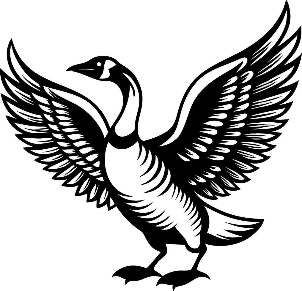 Majestic Flying Goose with Outstretched Wings Illustrated in Bold Black Outline for Design Projects vector