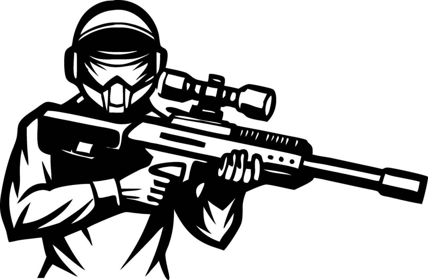 Sniper Soldier Art with Rifle and Scope for Tactical Design and Coloring Projects vector