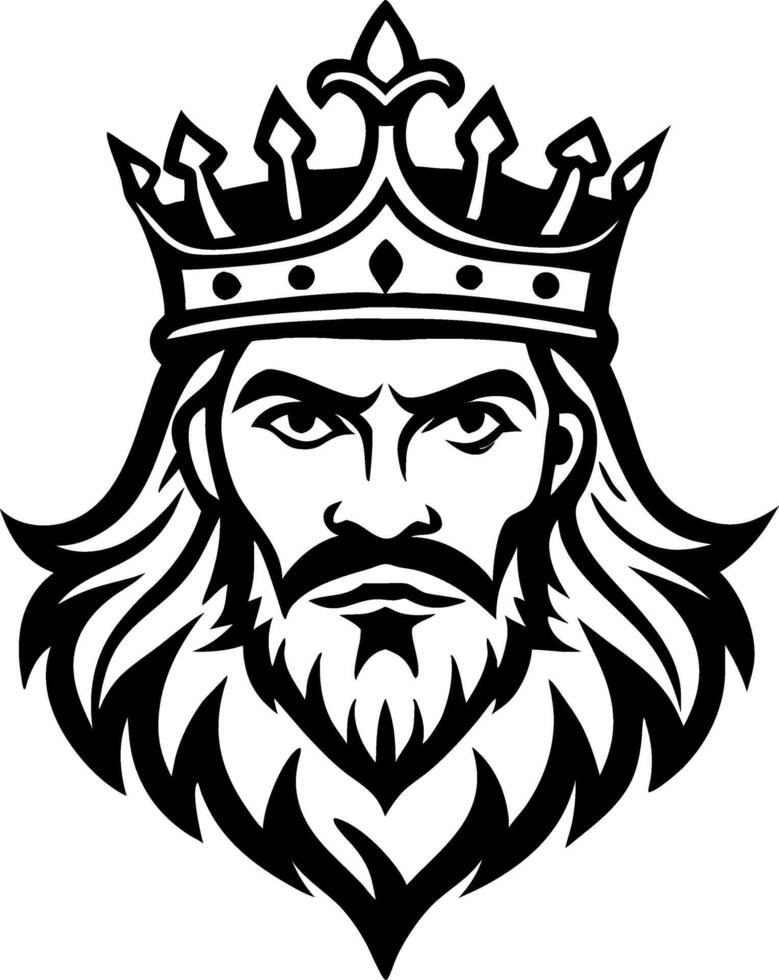 Majestic King Illustration with Crown and Beard for Tattoo Design and Coloring Books vector