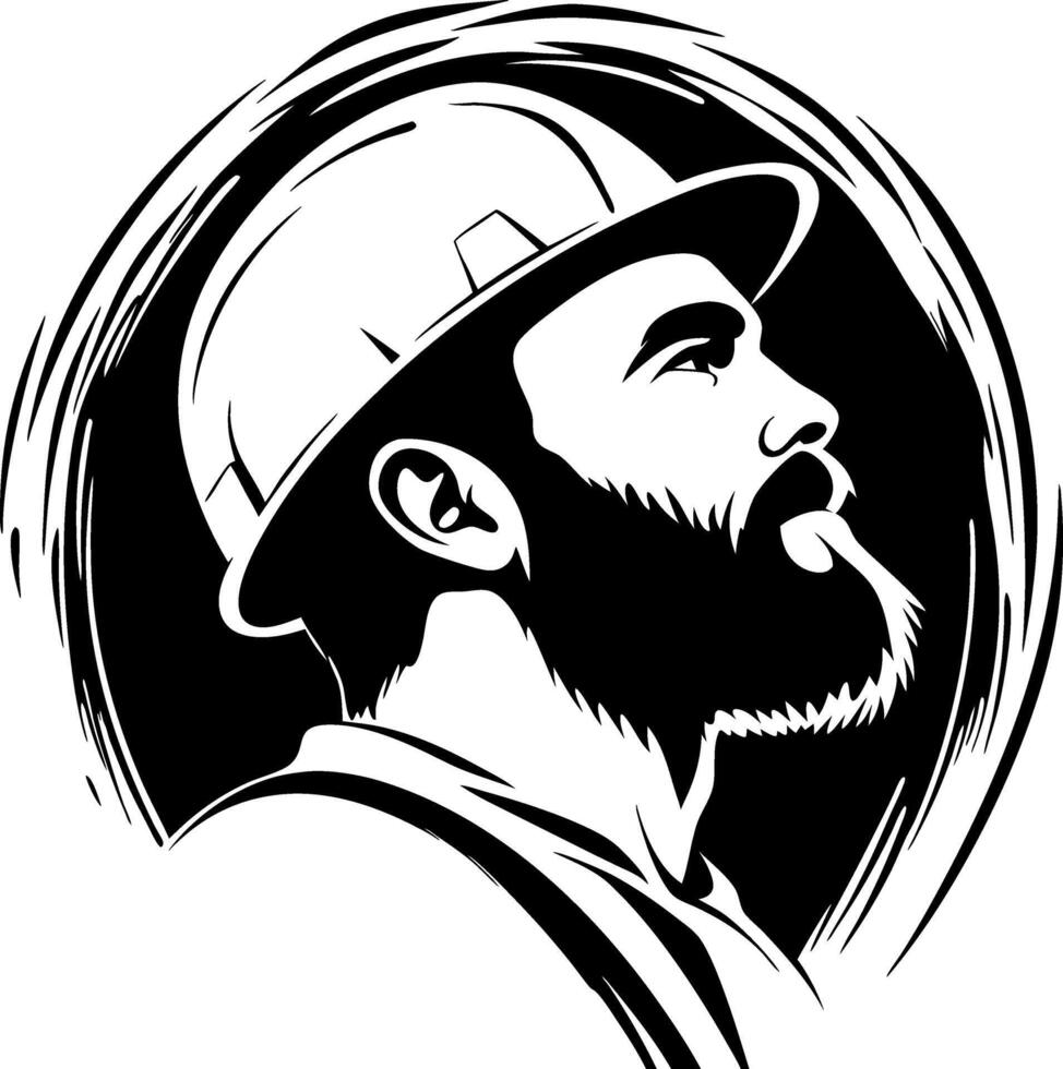 Bearded Construction Worker Portrait in Hard Hat for Inspirational Design and Tattoo Ideas vector
