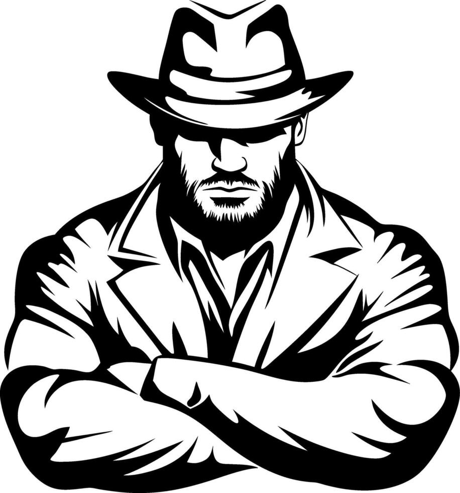 Stylized Male Detective Character Vintage Noir Illustration for Tattoo Design and Graphic Art vector