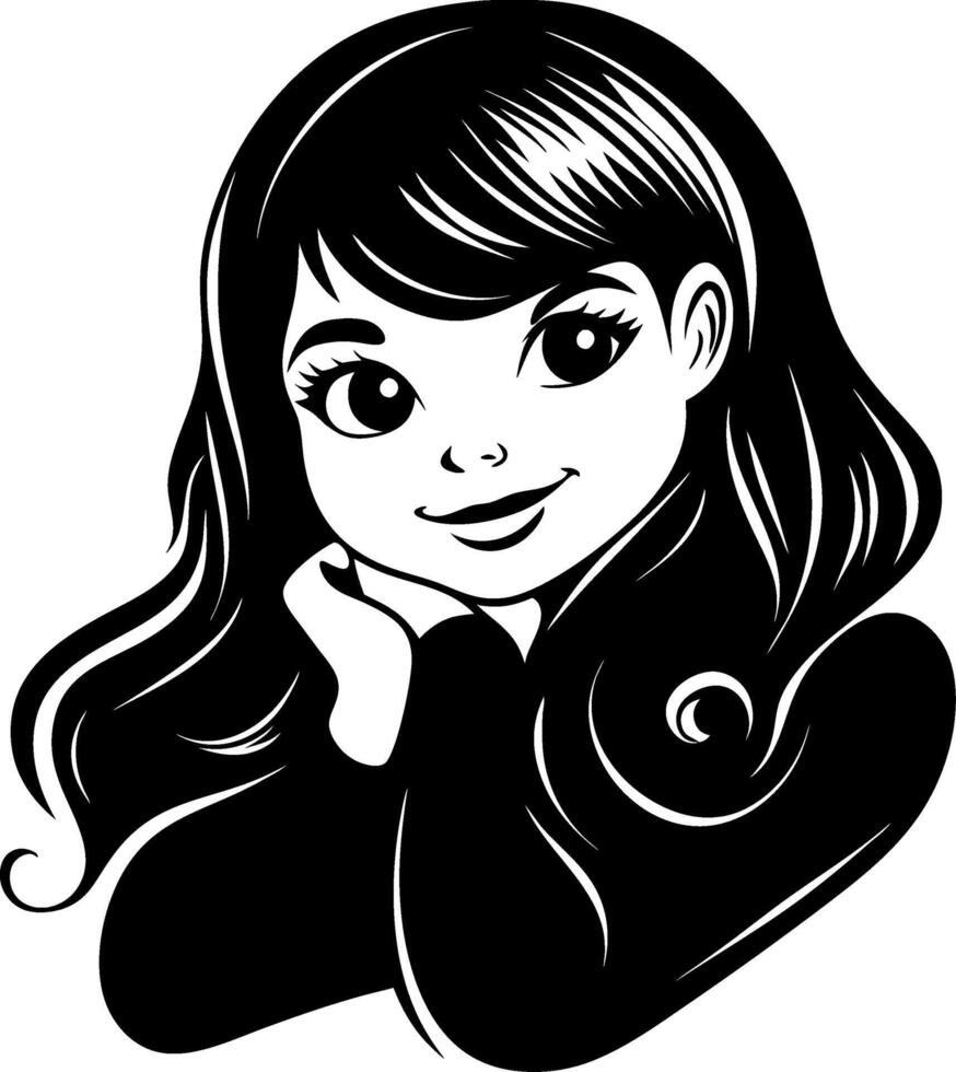 Charming Portrait of a Smiling Young Girl with Long Hair Ideal for Tattoo Design or Coloring Books vector