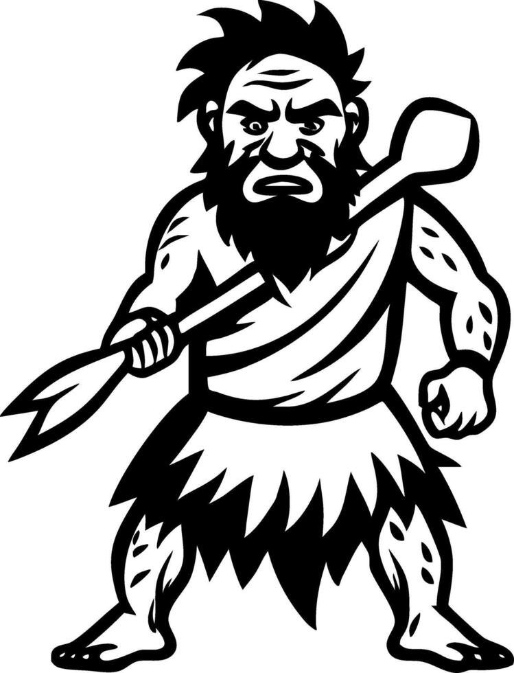 Fierce Tribal Warrior Character with Spear Artistic Design for Tattoos and Graphic Projects vector