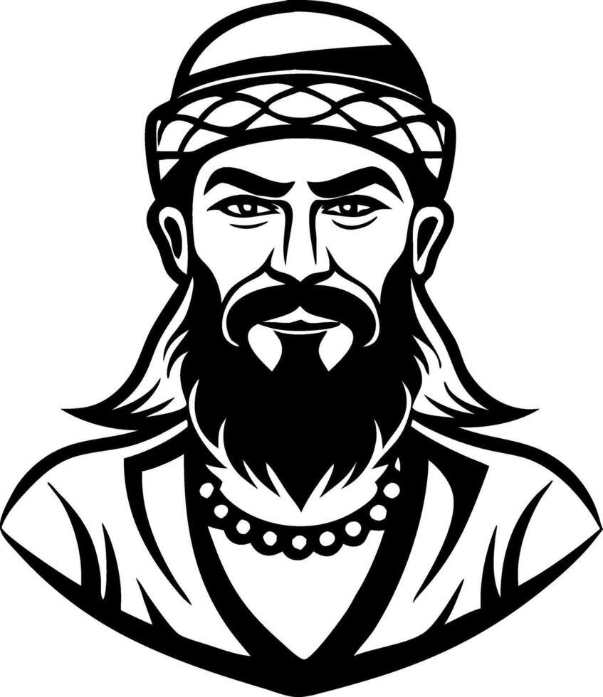 Detailed Portrait of a Historical Figure with Beard and Traditional Headwear for Tattoo Design vector