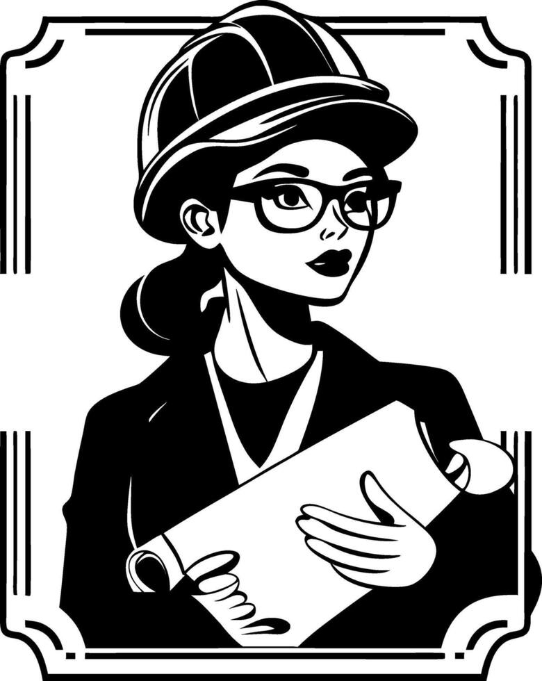 Confident Young Woman Engineer Holding Project Plans for Construction Design vector