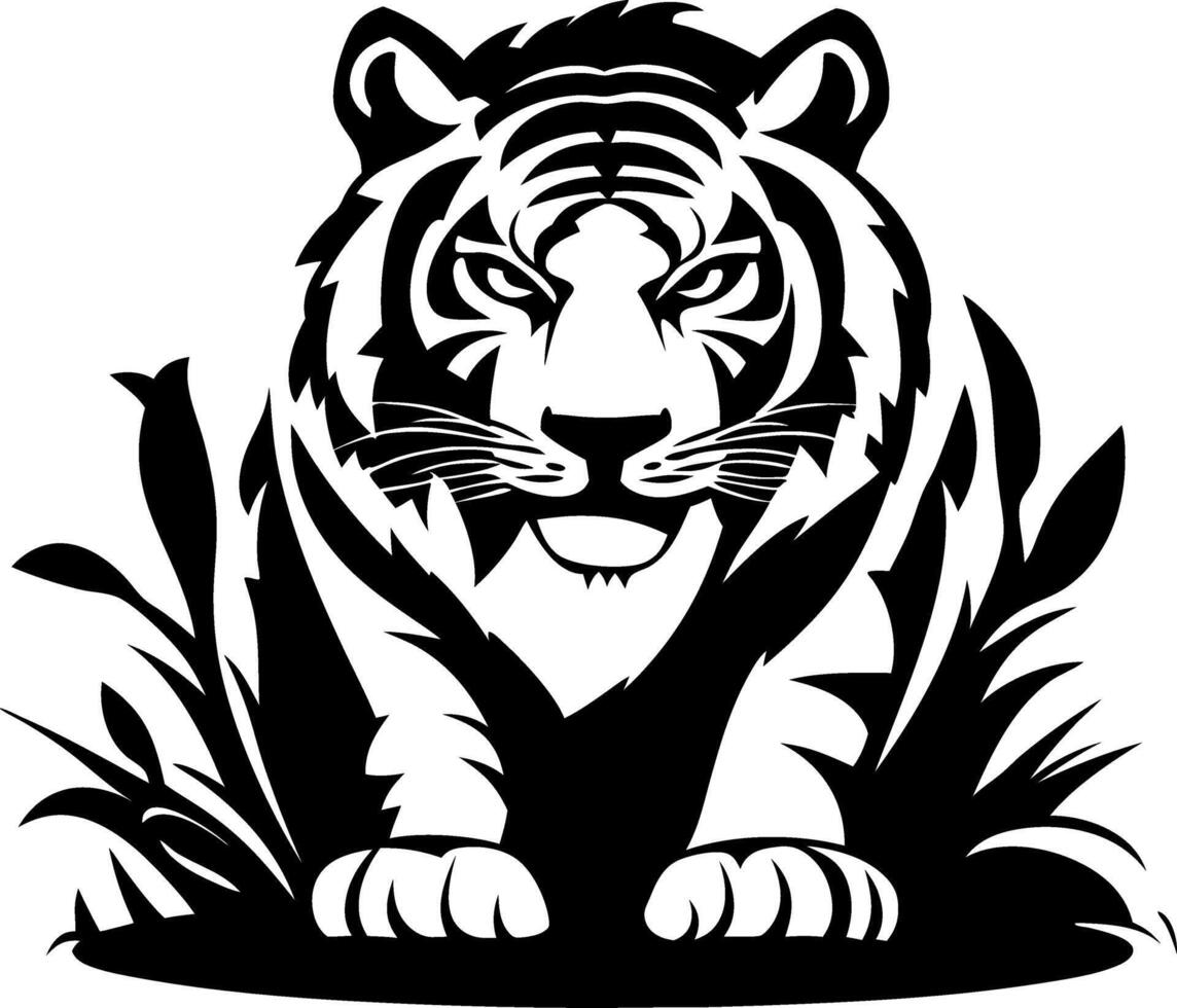 Majestic Bold Tiger Illustration Surrounded by Lush Foliage for Unique Designs and Decor vector