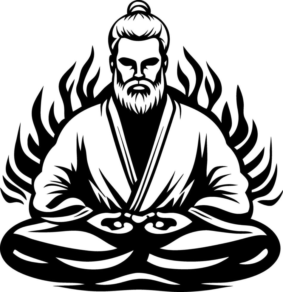 Meditative Buddha Figure with Flames Symbolizing Enlightenment for Spiritual Art and Design vector