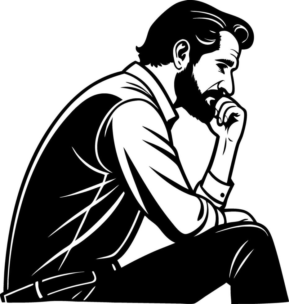 Thoughtful Man Silhouette in Profile Contemplating Life Choices for Artistic Design Projects vector
