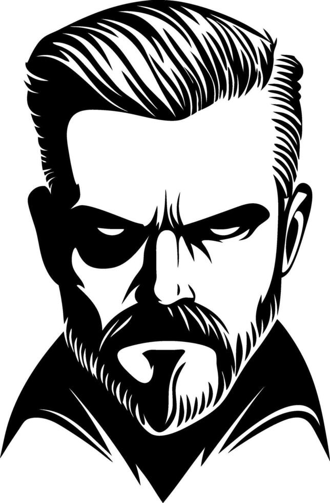 Intense Male Portrait with Stylish Hair and Beard for Tattoo Design or Art Projects vector