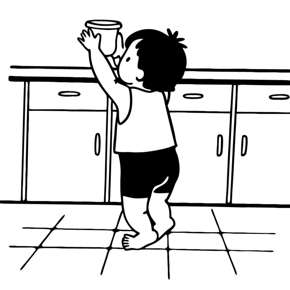 Playful Child Reaching for a Jar in the Kitchen Perfect for Family Illustrations or Kids Books vector