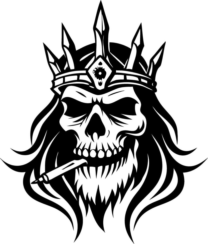 Menacing Skull King with Crown and Cigarette for Edgy Tattoo Art and Graphic Design vector