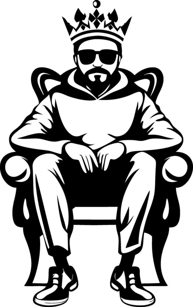 Stylish King Figure Sitting on Throne with Sunglasses Crown and Casual Attire for Graphic Design vector