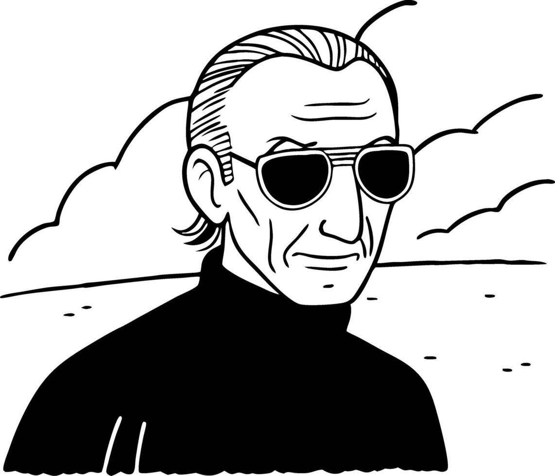 Stylized Elderly Man in Sunglasses Illustration for Tattoo Design and Coloring Books vector