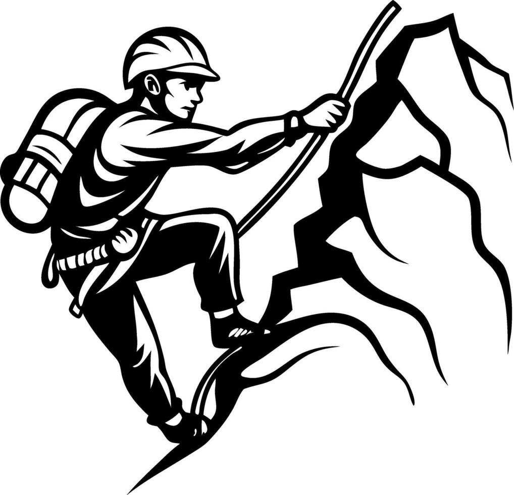 Rock Climber Ascending Steep Cliff Illustration for Adventure Sports and Outdoor Activities vector