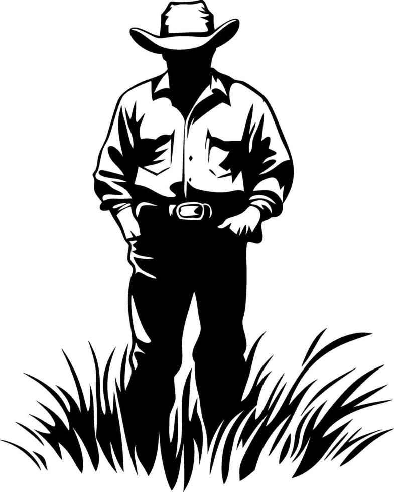 Silhouette of a Cowboy Standing Proudly in Tall Grass Ideal for Western Themes and Designs vector