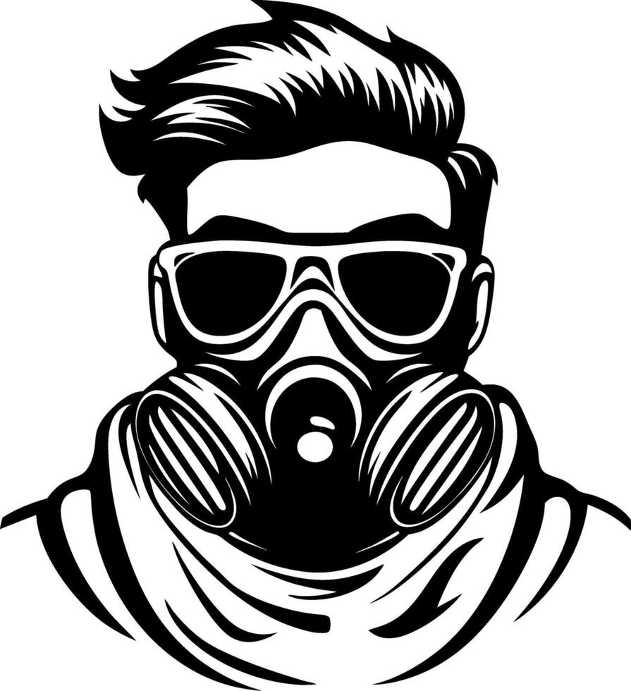 Stylish Male Figure in Gas Mask and Sunglasses Urban Graphic Design for Apparel and Tattoos vector