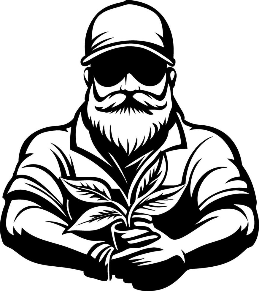 Bearded Gardener Holding Fresh Plant Illustration for Eco-Friendly Projects and Designs vector