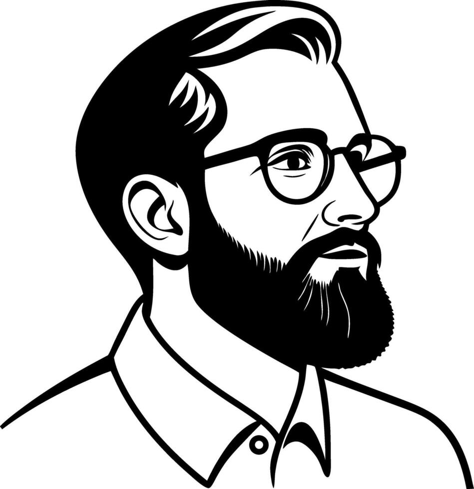 Stylish Portrait of a Bearded Man with Glasses Ideal for Graphic Design and Tattoos vector