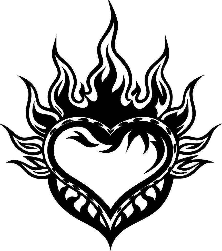 Flaming Heart Tattoo Design Symbolizing Passion and Strength for Creative Projects vector