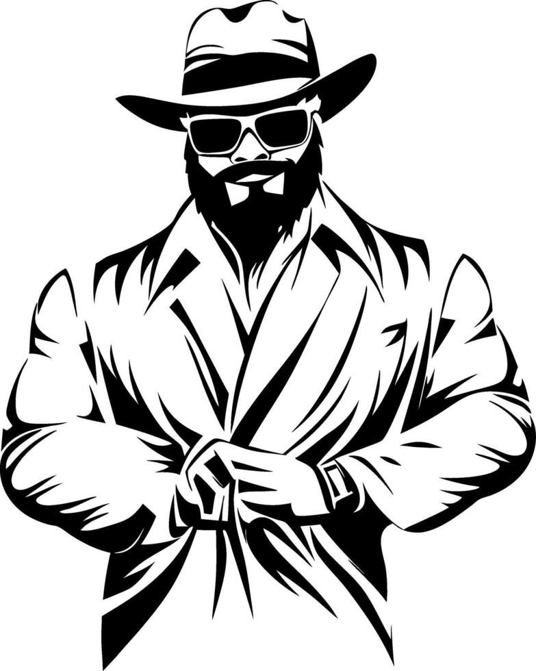 Stylish Bearded Man Wearing Sunglasses and Fedora in Overcoat Illustration for Tattoo Design vector