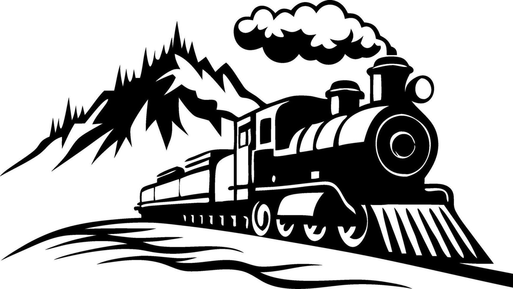 Vintage Steam Train Chugging Through Majestic Mountains Scenic Landscape Illustration vector