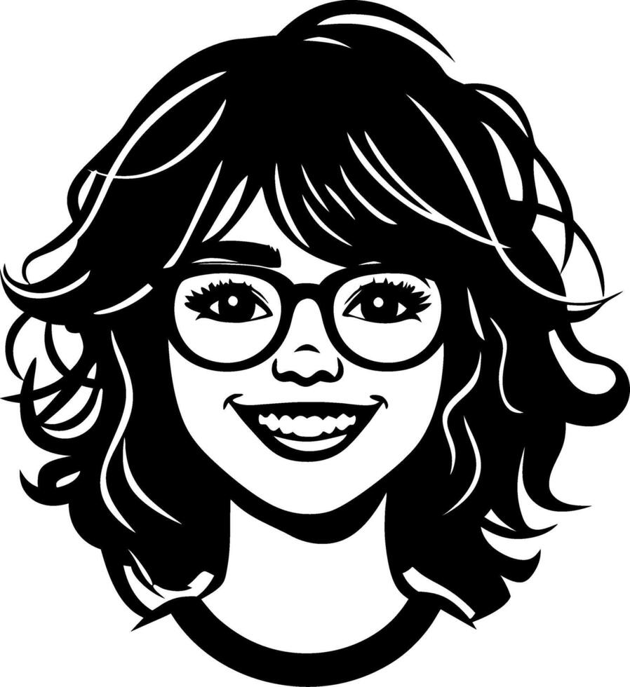 Charming Young Woman Portrait with Curly Hair and Glasses Ideal for Creative Projects vector