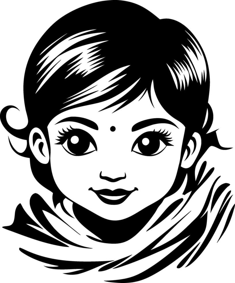 Charming Girl Portrait with Traditional Scarf Ideal for Tattoo Design and Coloring Pages vector