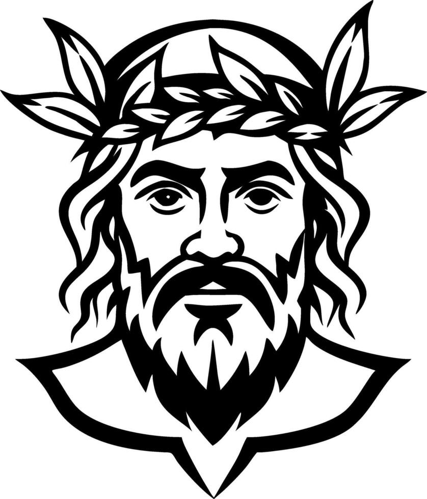 Ancient Greek Philosopher Portrait with Laurel Crown for Tattoo Coloring Book Design vector