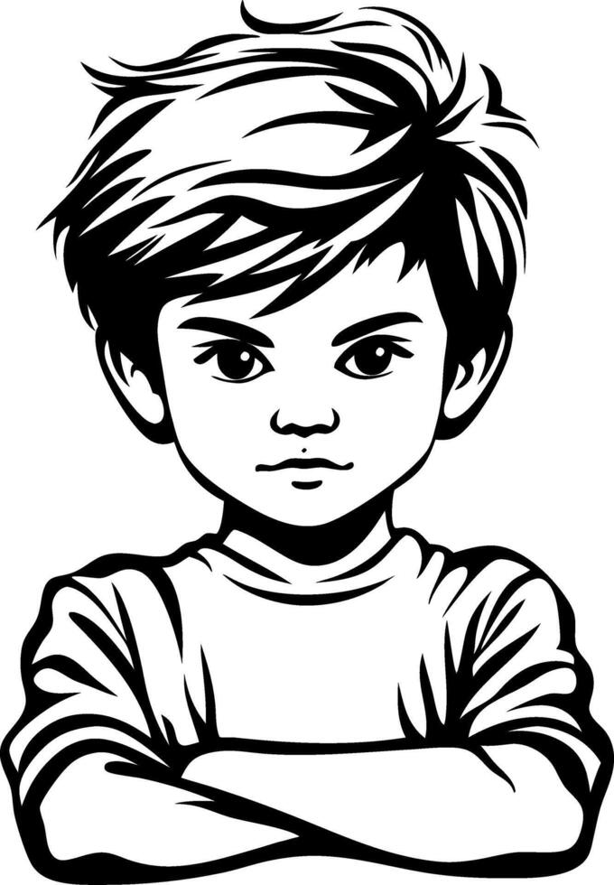 Confident Boy with Arms Crossed Art Perfect for Illustrations and Coloring Books vector