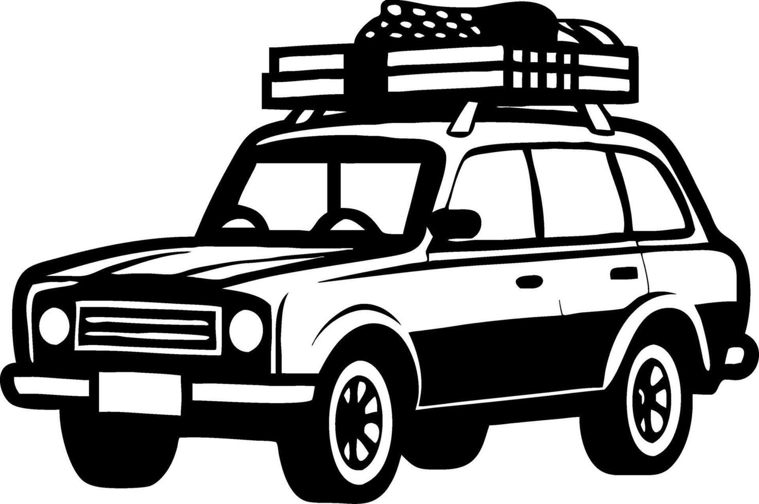 Vintage Station Wagon with Roof Rack and Luggage for Travel Adventure Themes vector