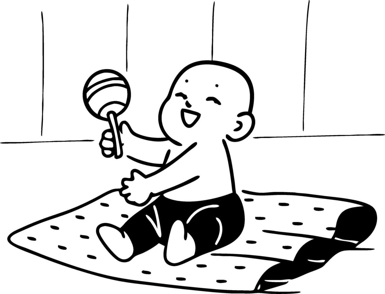 Happy Baby Playing with Rattle on Soft Blanket Illustration for Childrens Decor vector