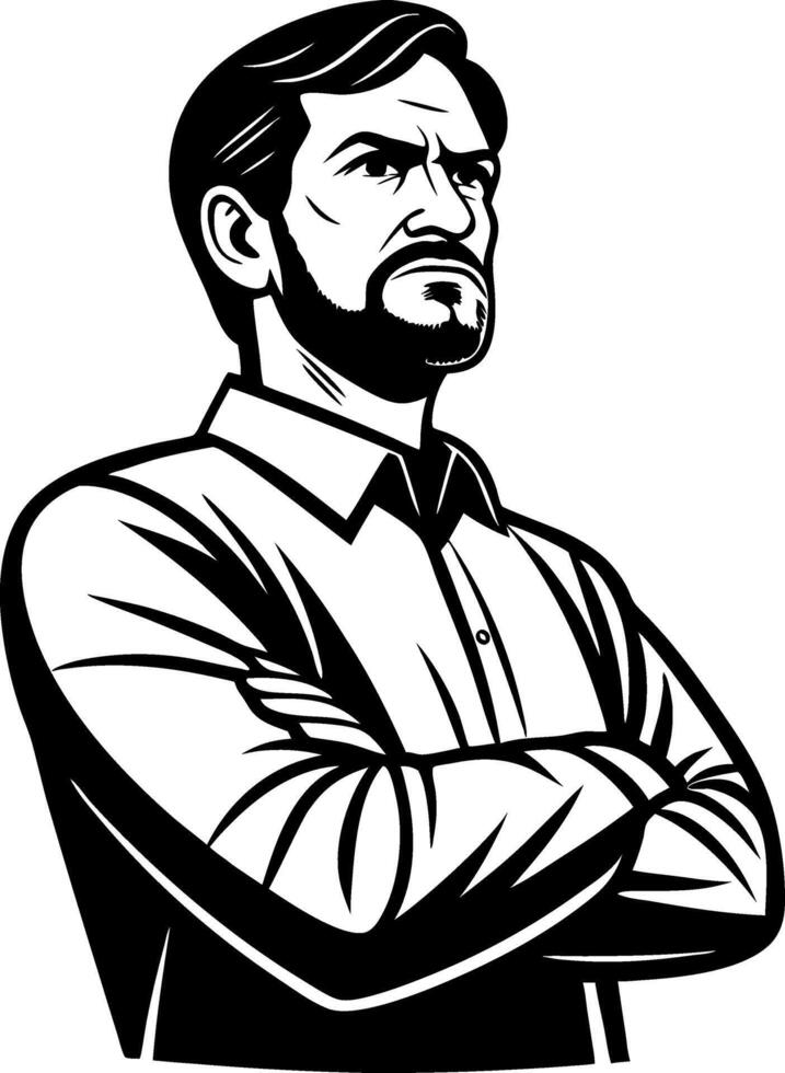 Confident Man with Arms Crossed Expressing Determination in Illustration vector
