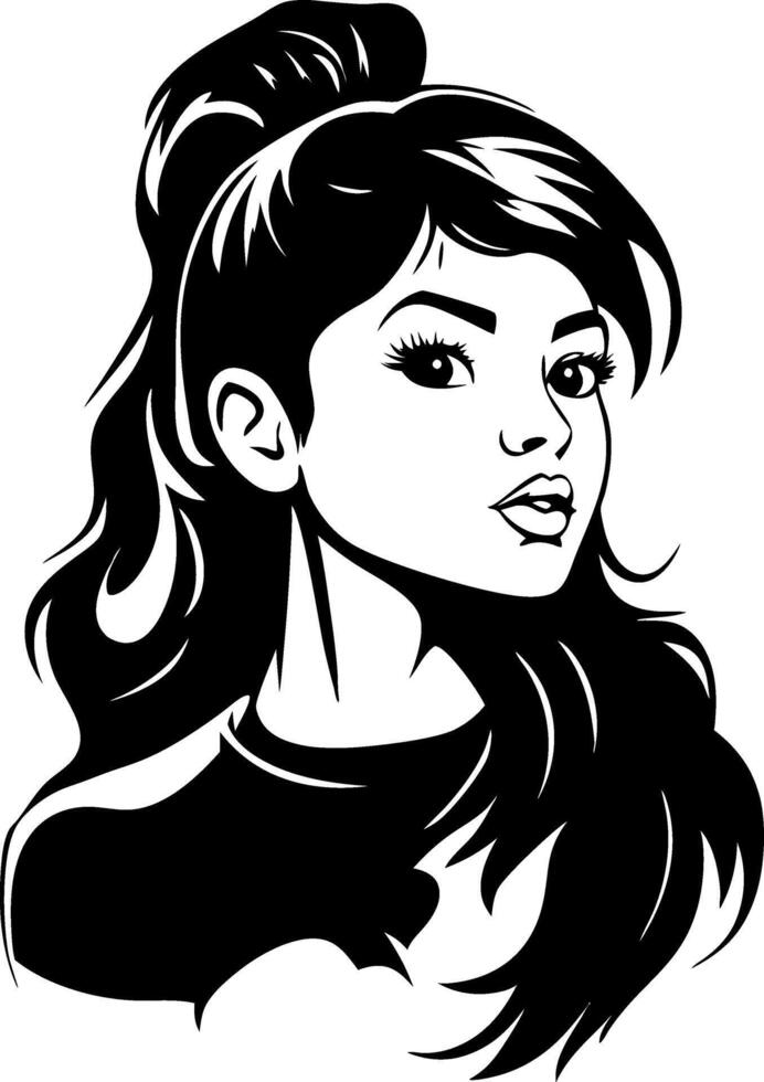 Stylish Young Woman Portrait with Long Hair in Updo for Tattoo Design and Graphic Projects vector