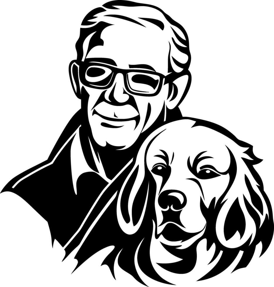 Elegant Design of Happy Man with Loyal Golden Retriever Dog for Pet Lovers and Animal Fans vector