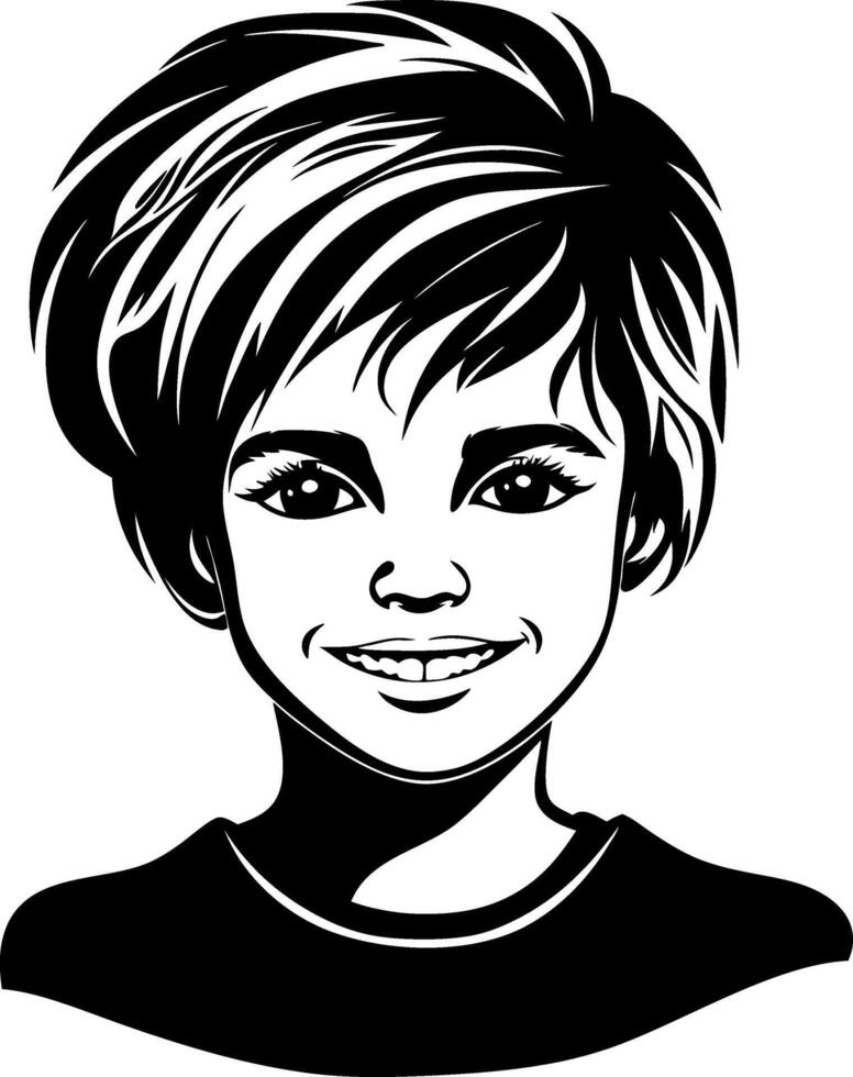 Stylized Portrait of a Young Girl with Short Hair Smiling for Creative Projects vector