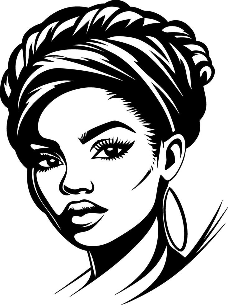 Elegant Black Woman Portrait with Stylish Headwrap and Bold Makeup for Graphic Design Projects vector