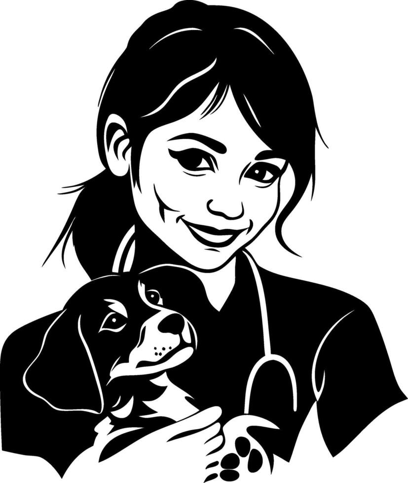 Veterinarian Smiling with Puppy Embracing Animal Care Professional and Pet for Vet Clinic Design vector