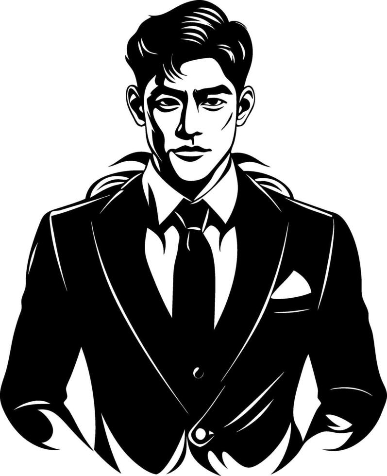 Stylish Confident Man in Formal Suit for Fashion Branding and Professional Use vector
