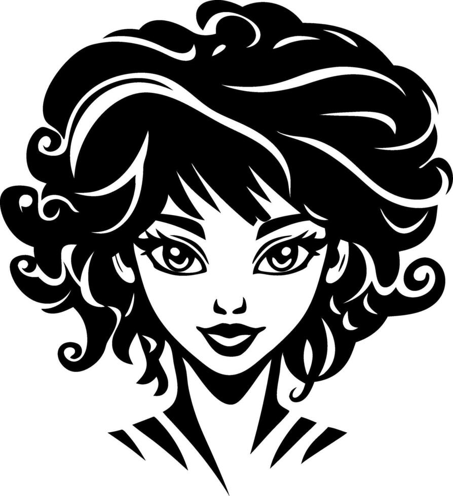 Stylized Portrait of a Young Woman with Curly Hairstyle for Tattoo and Coloring Designs vector