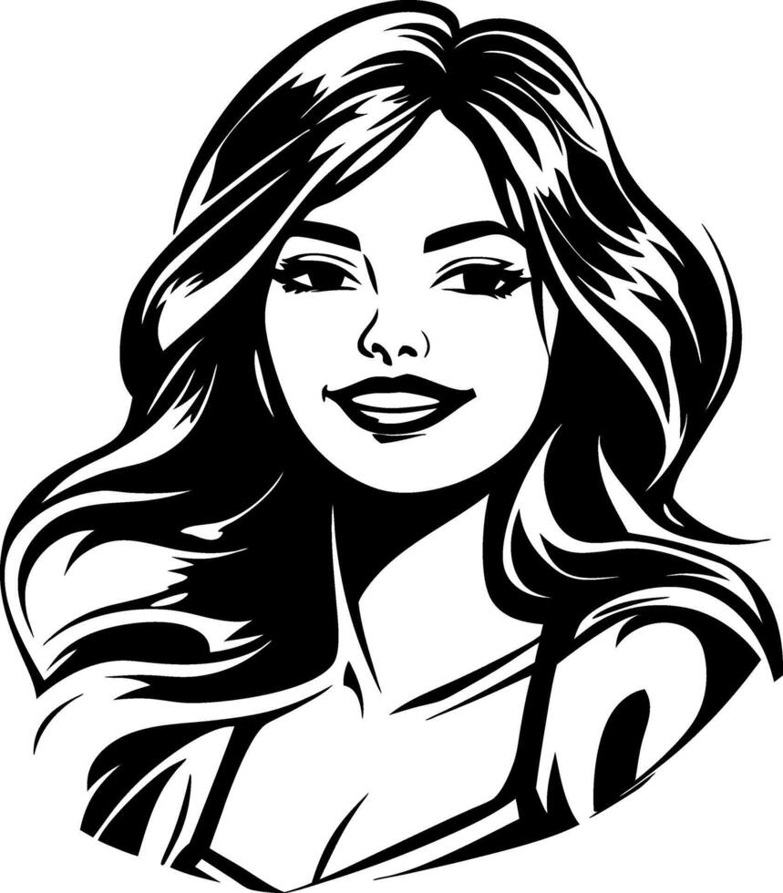 Beautiful Woman with Long Hair Smiling Cheerfully Illustration for Design Projects vector