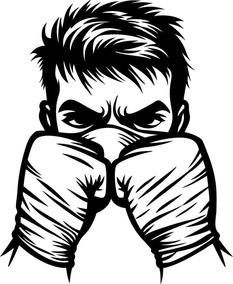 Fierce Boxer in Stance with Wrapped Hands Ready for Action Illustration vector