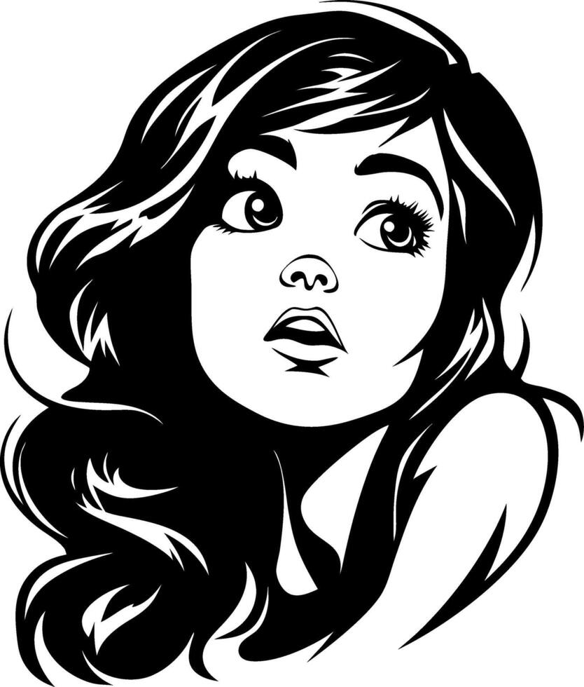 Stylish Black Silhouette of a Woman with Flowing Hair Captivating Expression for Modern Art vector
