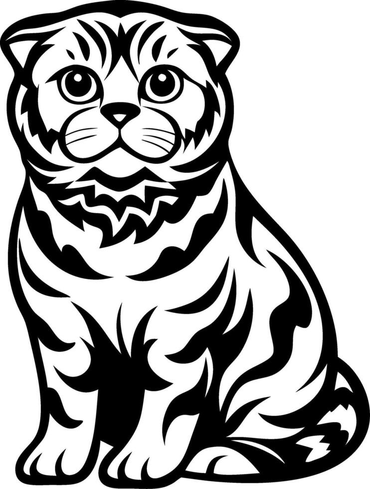 Cute Heavy-Set Cartoon Cat with Striking Eyes Ideal for Coloring Books and Tattoo Designs vector